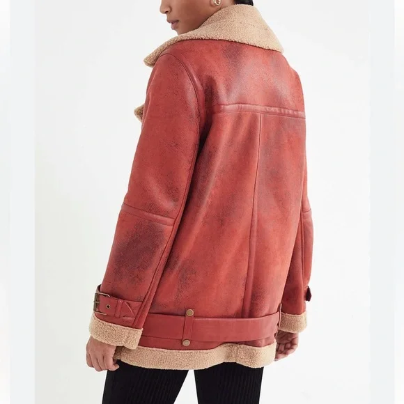 NEW Urban Outfitters Oversized Faux Leather Aviator Jacket
